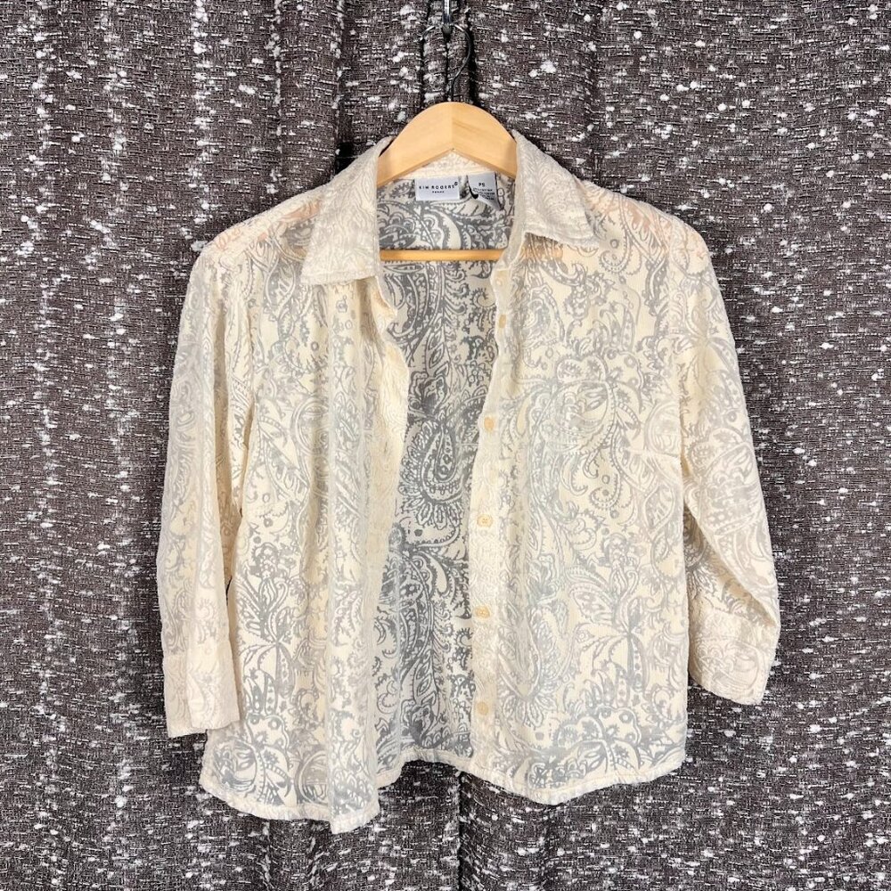 Kim Rogers Lace Sheer Button Up with Matching Tank Top